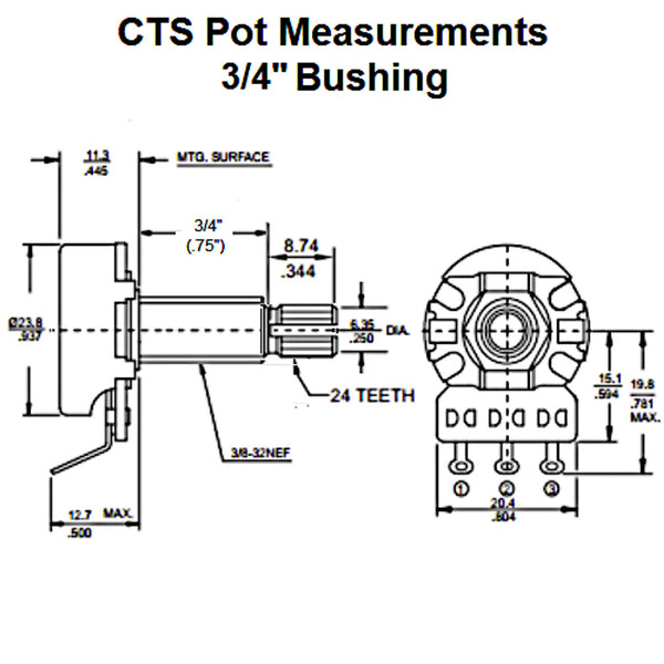 CTS 500K Audio Taper Pro Guitar Split Knurled Pot